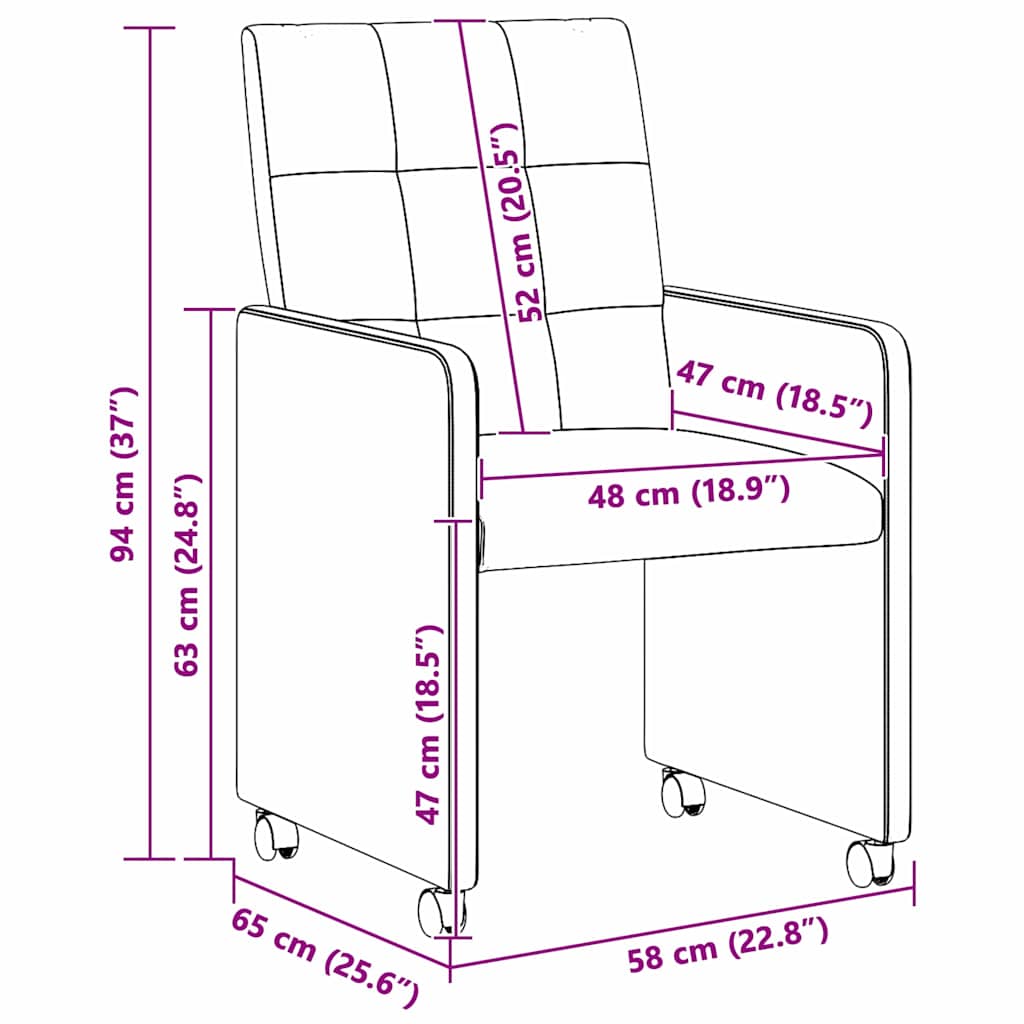 Scaune de dining cu roti 2 pcs Crem 58 x 65 x 94 cm tesatura — imaginea 11
