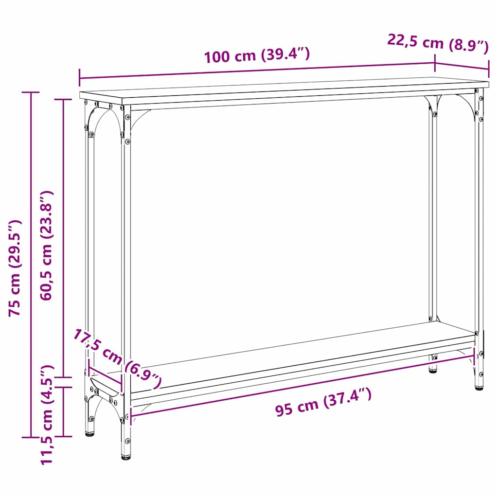 Masa de consola Stejar Negru 102 x 23 x 15.5 cm Lemn compozit — imaginea 11