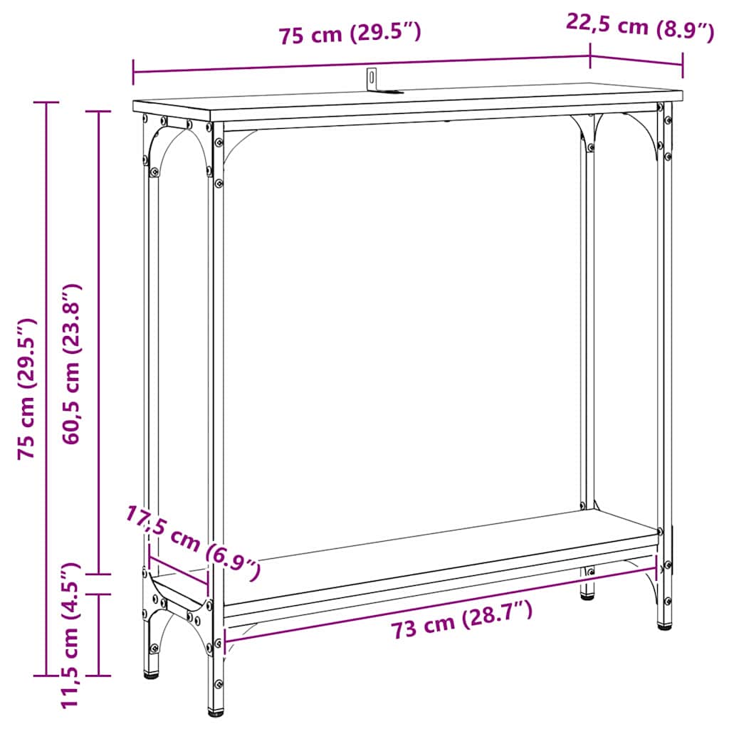 Masa de consola Stejar Negru 75 x 22,5 x 75 cm Lemn compozit — imaginea 11