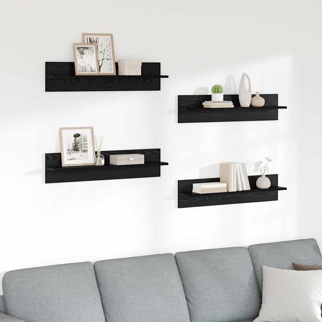 Semele de perete cu raft 4 pcs Stejar Negru 80 x 11,5 x 18 cm — imaginea 2