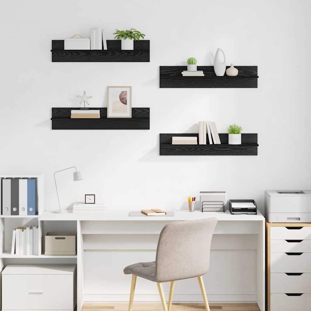 Semele de perete cu raft 4 pcs Stejar Negru 80 x 11,5 x 18 cm — imaginea 5