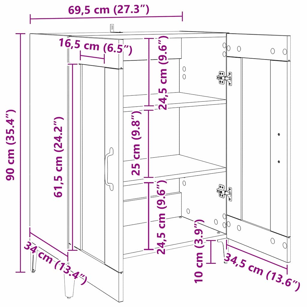 Bufet Stejar Artizanal 69,5 x 34 x 90 cm Lemn compozit — imaginea 11