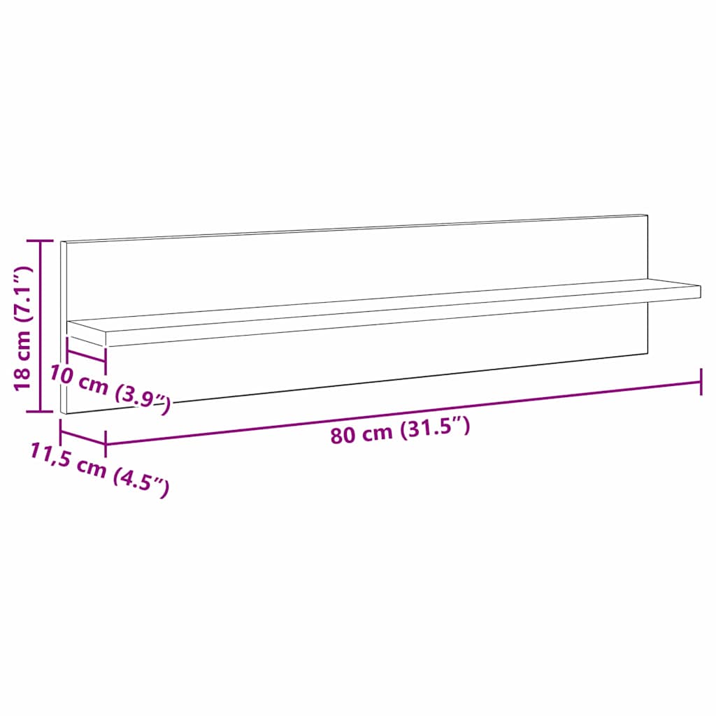 Semele de perete cu raft 4 pcs Stejar Negru 80 x 11,5 x 18 cm — imaginea 11