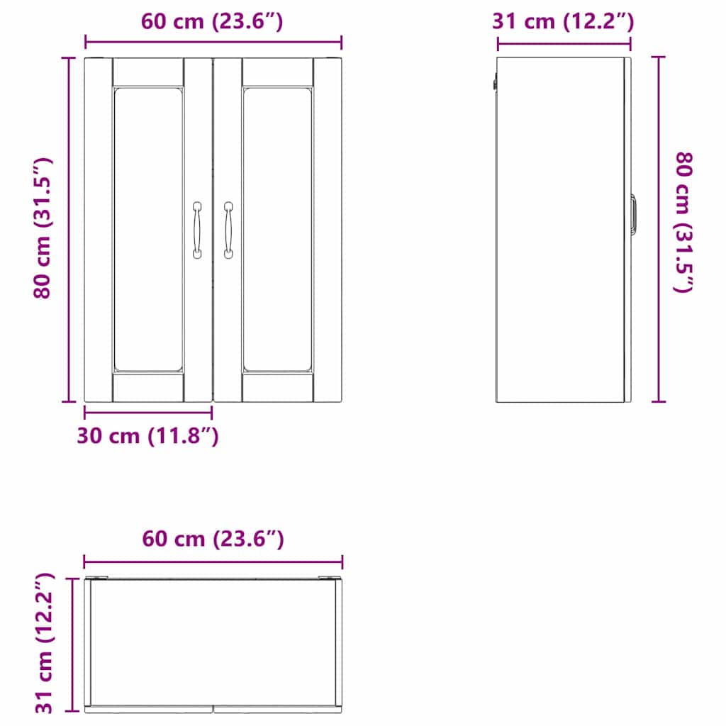 Dulap suspendat de bucatarie Stejar inchis 60 x 31 x 80 cm — imaginea 12