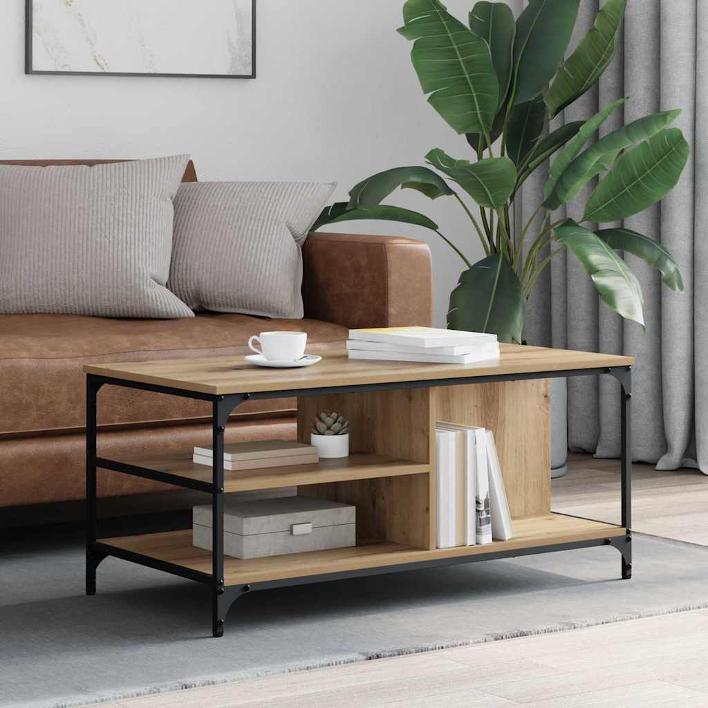 Masa de cafea Stejar Artizanal 100 x 50 x 45 cm Lemn compozit — imaginea 2