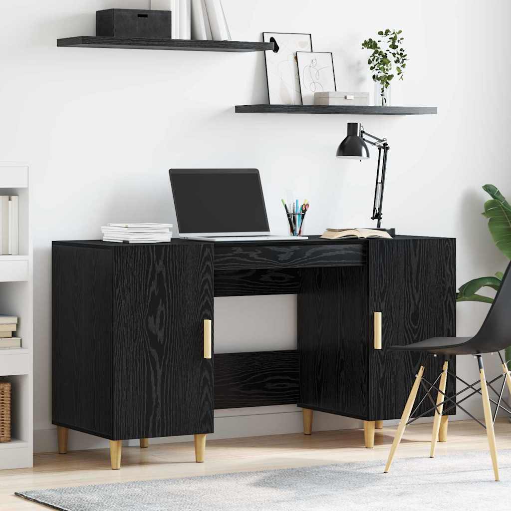 Birou cu raft Stejar Negru 140 x 50 x 75 cm Lemn compozit — imaginea 2