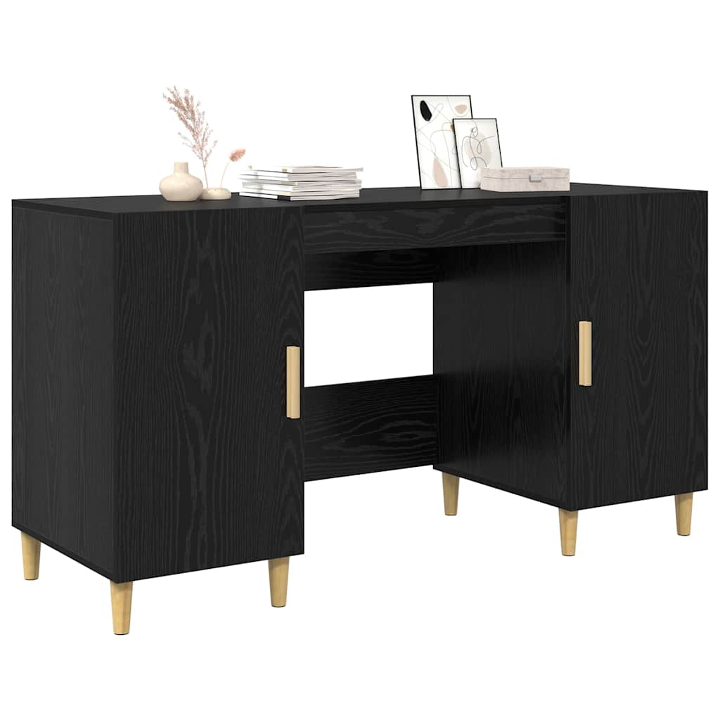 Birou cu raft Stejar Negru 140 x 50 x 75 cm Lemn compozit — imaginea 4