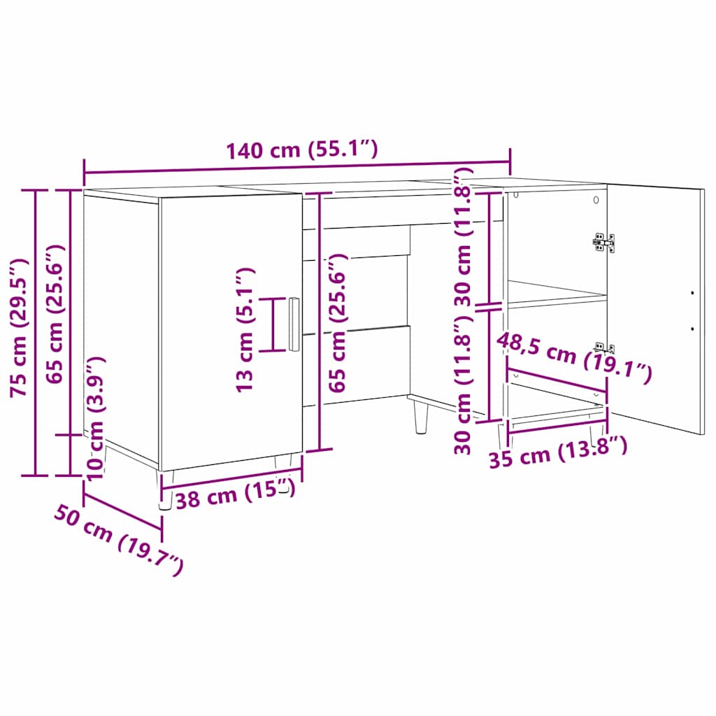 Birou cu raft Stejar Negru 140 x 50 x 75 cm Lemn compozit — imaginea 12