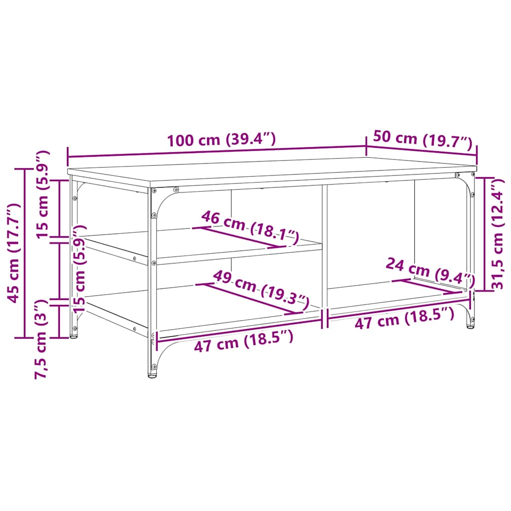 Masa de cafea Stejar Negru 100 x 50 x 45 cm Lemn compozit — imaginea 10