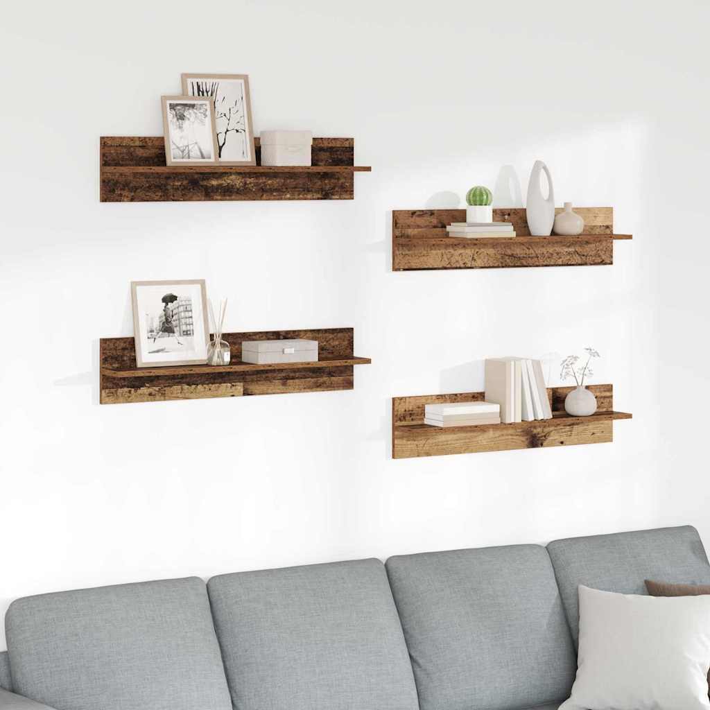 Semele de perete cu raft 4 pcs Lemn Vechi 80 x 11,5 x 18 cm — imaginea 2