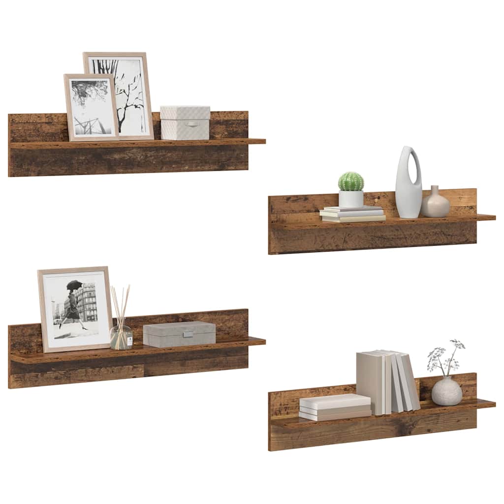 Semele de perete cu raft 4 pcs Lemn Vechi 80 x 11,5 x 18 cm — imaginea 4