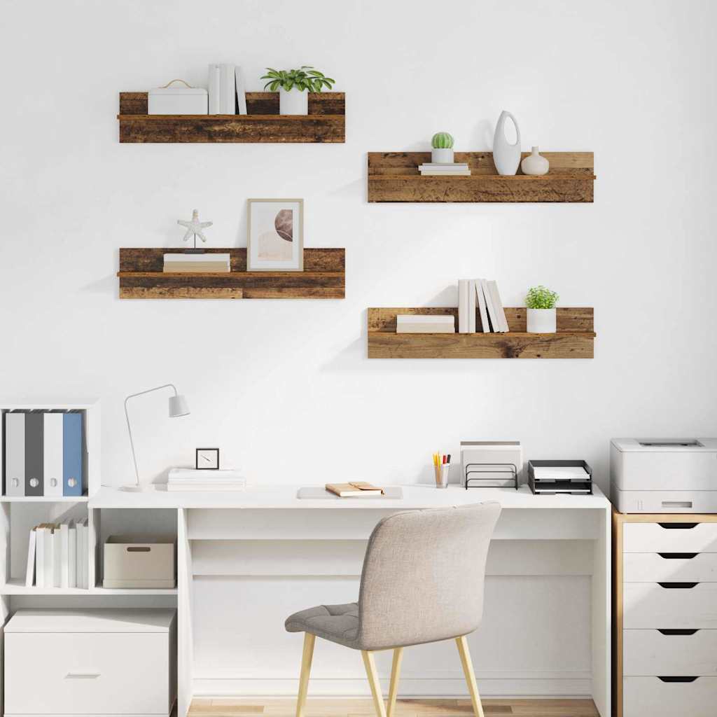 Semele de perete cu raft 4 pcs Lemn Vechi 80 x 11,5 x 18 cm — imaginea 5