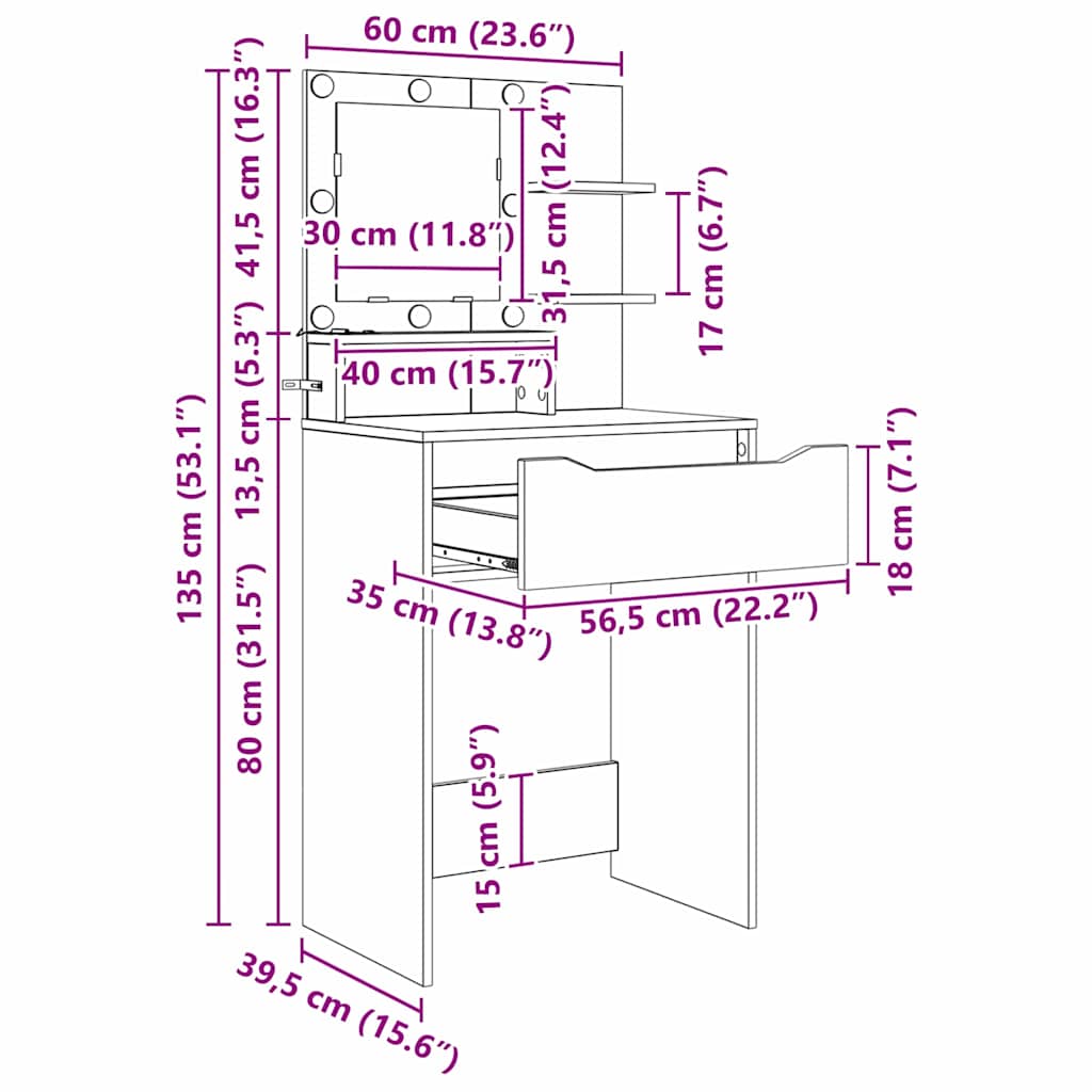 Mese de toaleta pentru dormitor Negru 80 x 39,6 x 135 cm — imaginea 13