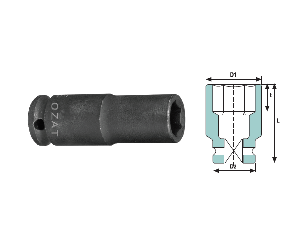 Cap cheie tubulara impact 1/2'' 6 laturi, lunga 20