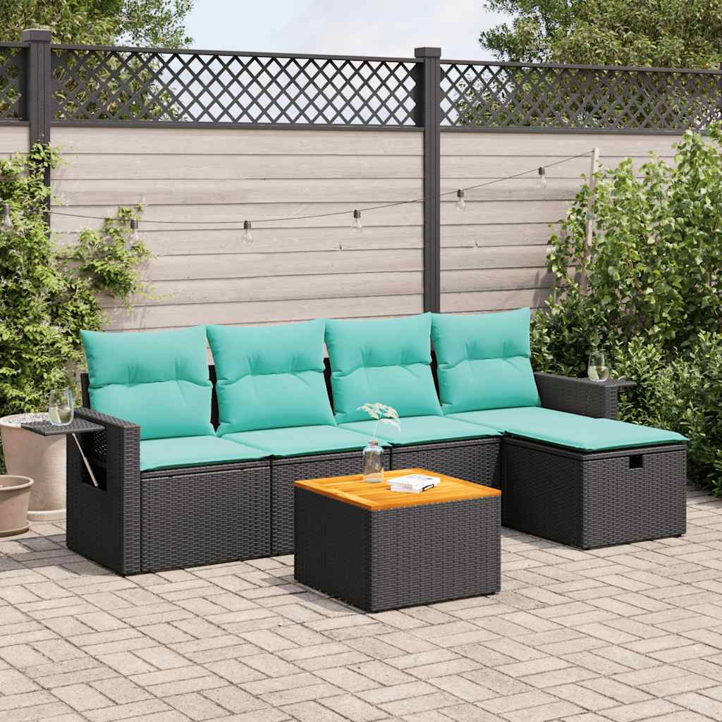 Set mobilier de gradina cu perne, 6 piese, negru, poliratan — imaginea 2