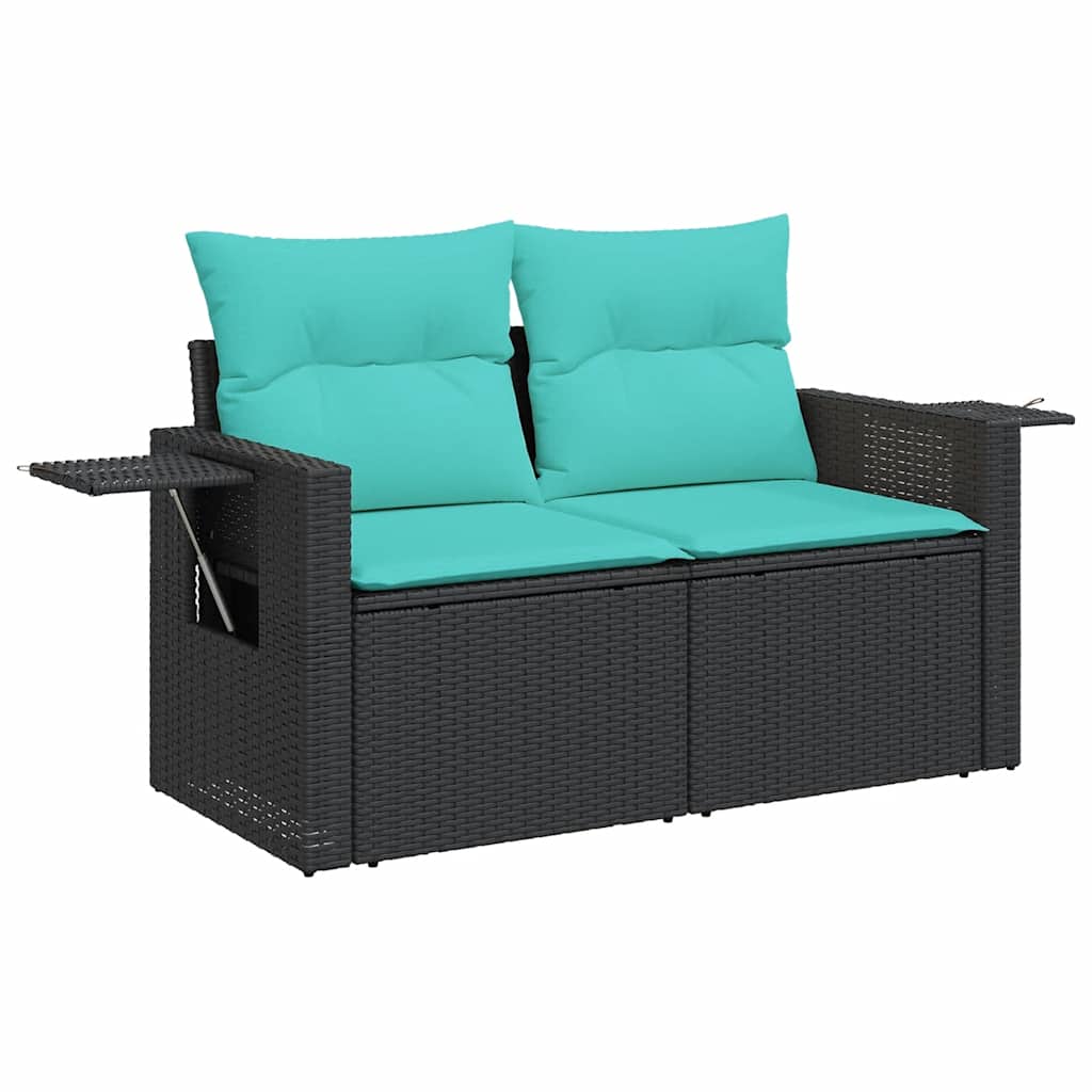 Set mobilier de gradina cu perne, 6 piese, negru, poliratan — imaginea 4