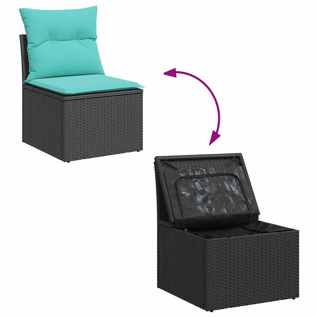 Set mobilier de gradina cu perne, 6 piese, negru, poliratan — imaginea 7