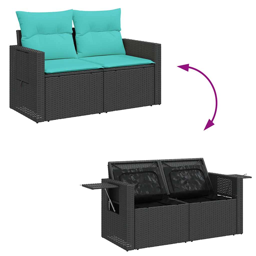 Set mobilier de gradina cu perne, 6 piese, negru, poliratan — imaginea 8