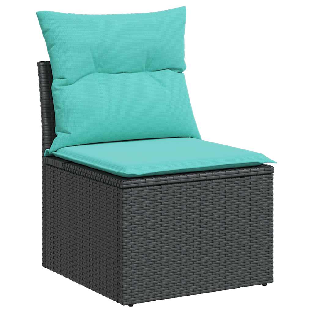 Set mobilier de gradina cu perne, 6 piese, negru, poliratan — imaginea 3
