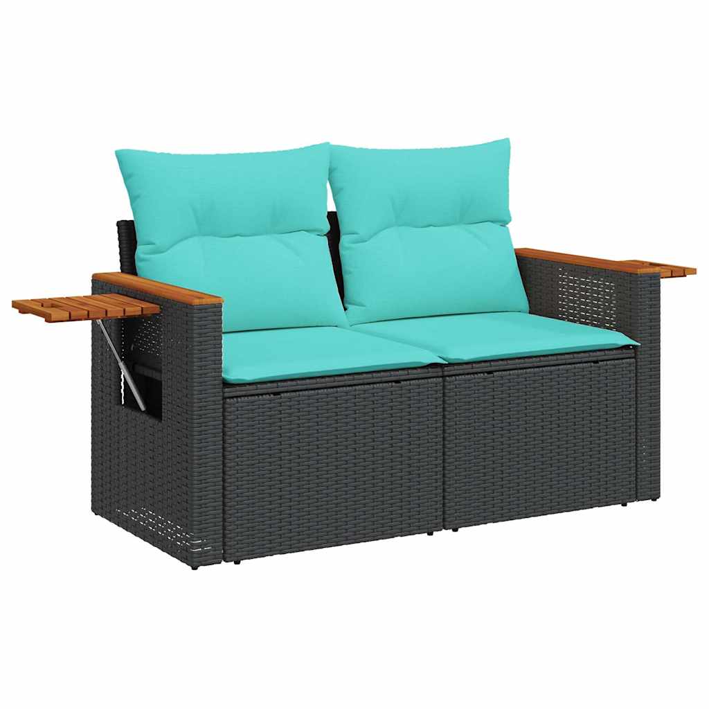 Set mobilier de gradina cu perne, 6 piese, negru, poliratan — imaginea 4
