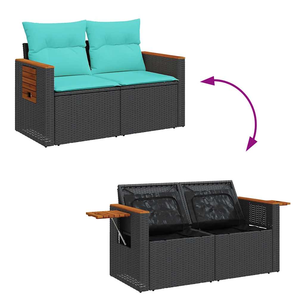 Set mobilier de gradina cu perne, 6 piese, negru, poliratan — imaginea 7