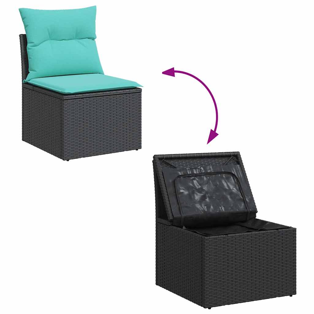 Set mobilier de gradina cu perne, 6 piese, negru, poliratan — imaginea 8