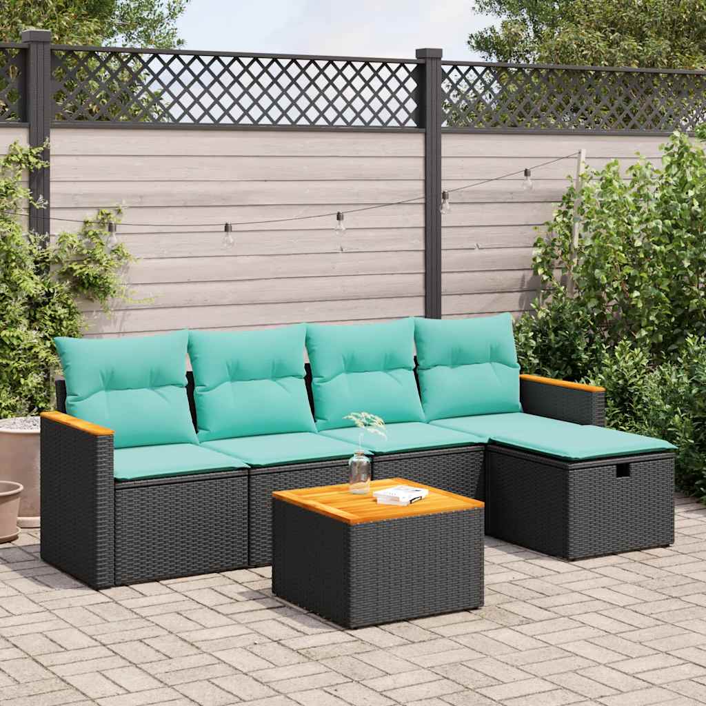 Set mobilier de gradina cu perne, 6 piese, negru, poliratan — imaginea 2