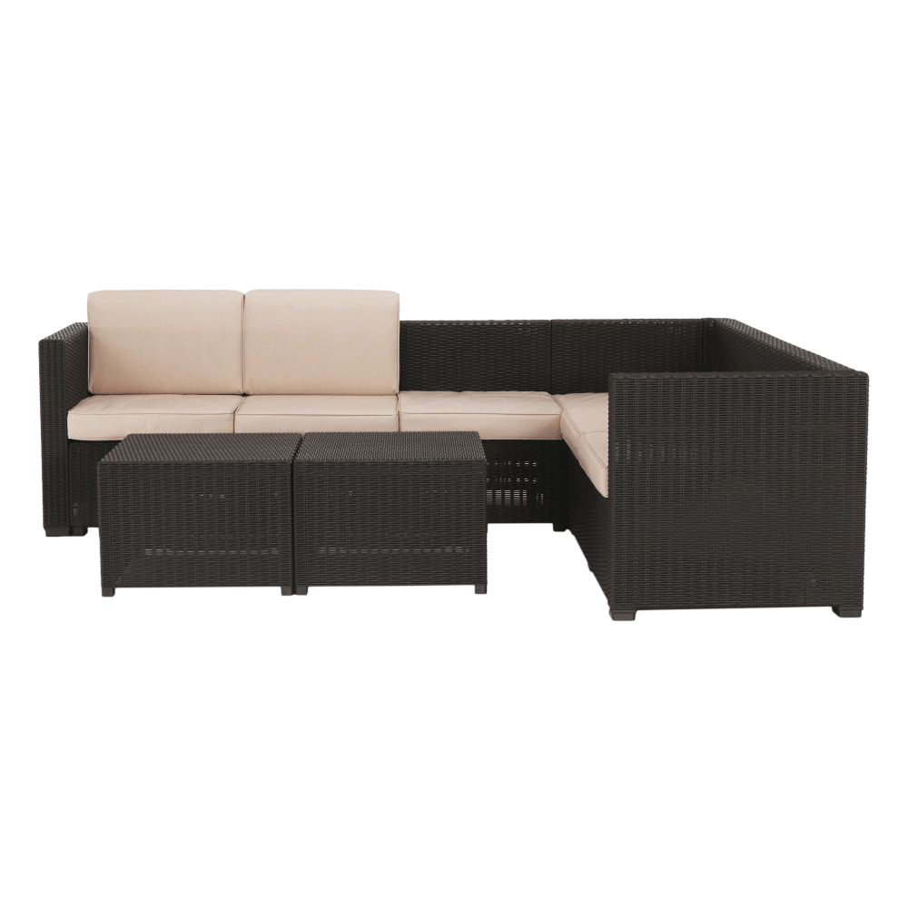 Set de gradina din rattan, 3 piese, maro/bej, RODEN