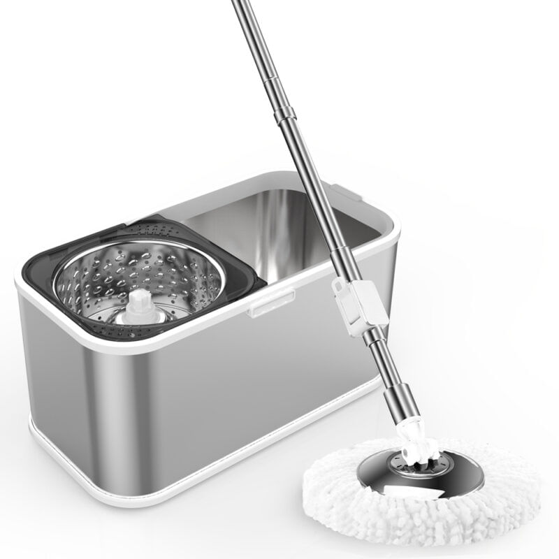 Set cu mop rotativ si galeata din otel inoxidabil, Tija ajustabila, F7, Auriu - imagine 3
