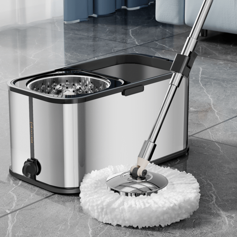 Set cu mop rotativ si galeata din otel inoxidabil, Tija ajustabila, F7, Auriu - imagine 4