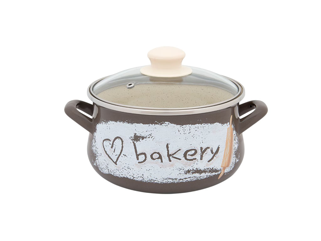 Oala 2.2l cu capac din sticla Bakery Metalac, email, 16cm — imaginea 2