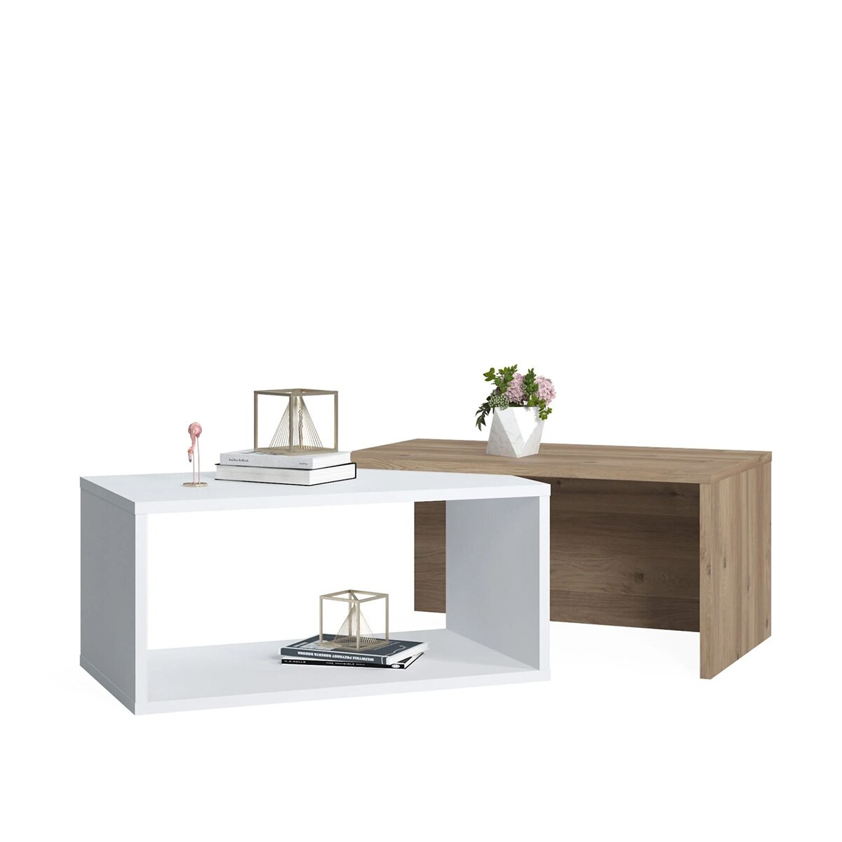 Masa de cafea Felica, Stejar/Alb, 70 x 42 x 35 cm — imaginea 3