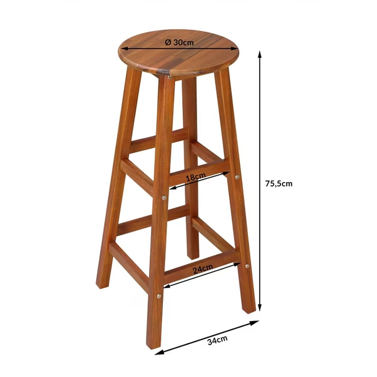 Set doua scaune bar, lemn acacia, 34 cm x 34 cm x 76 cm — imaginea 2