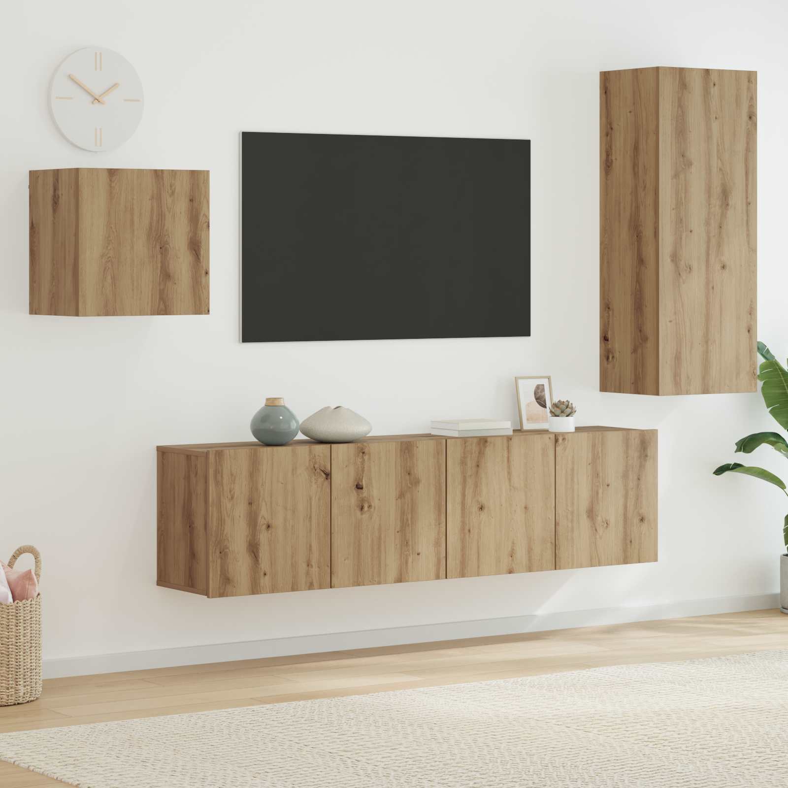 Cabinet TV Pe perete 4 pcs Stejar Artizanal Lemn compozit — imaginea 2