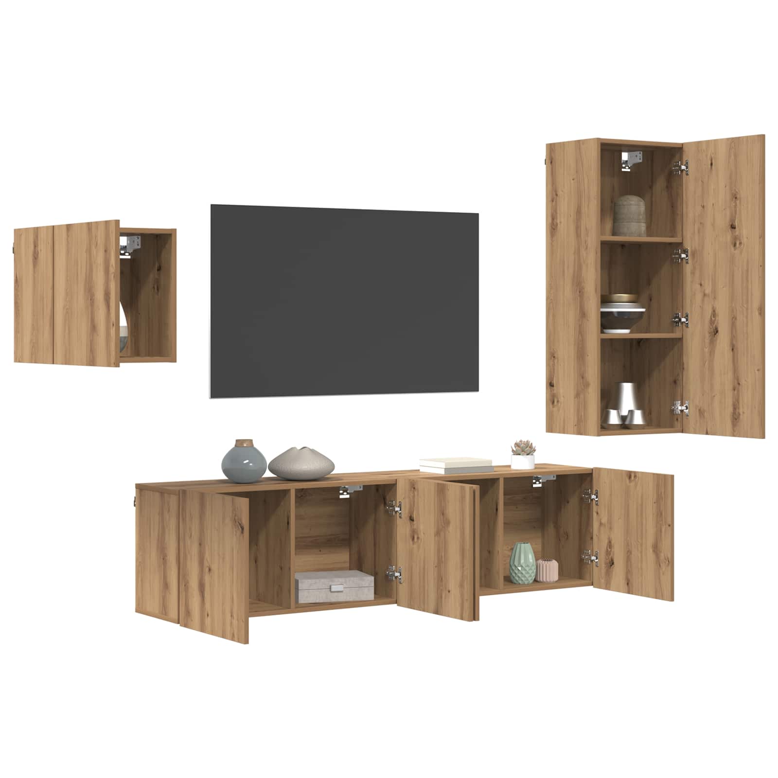 Cabinet TV Pe perete 4 pcs Stejar Artizanal Lemn compozit — imaginea 3