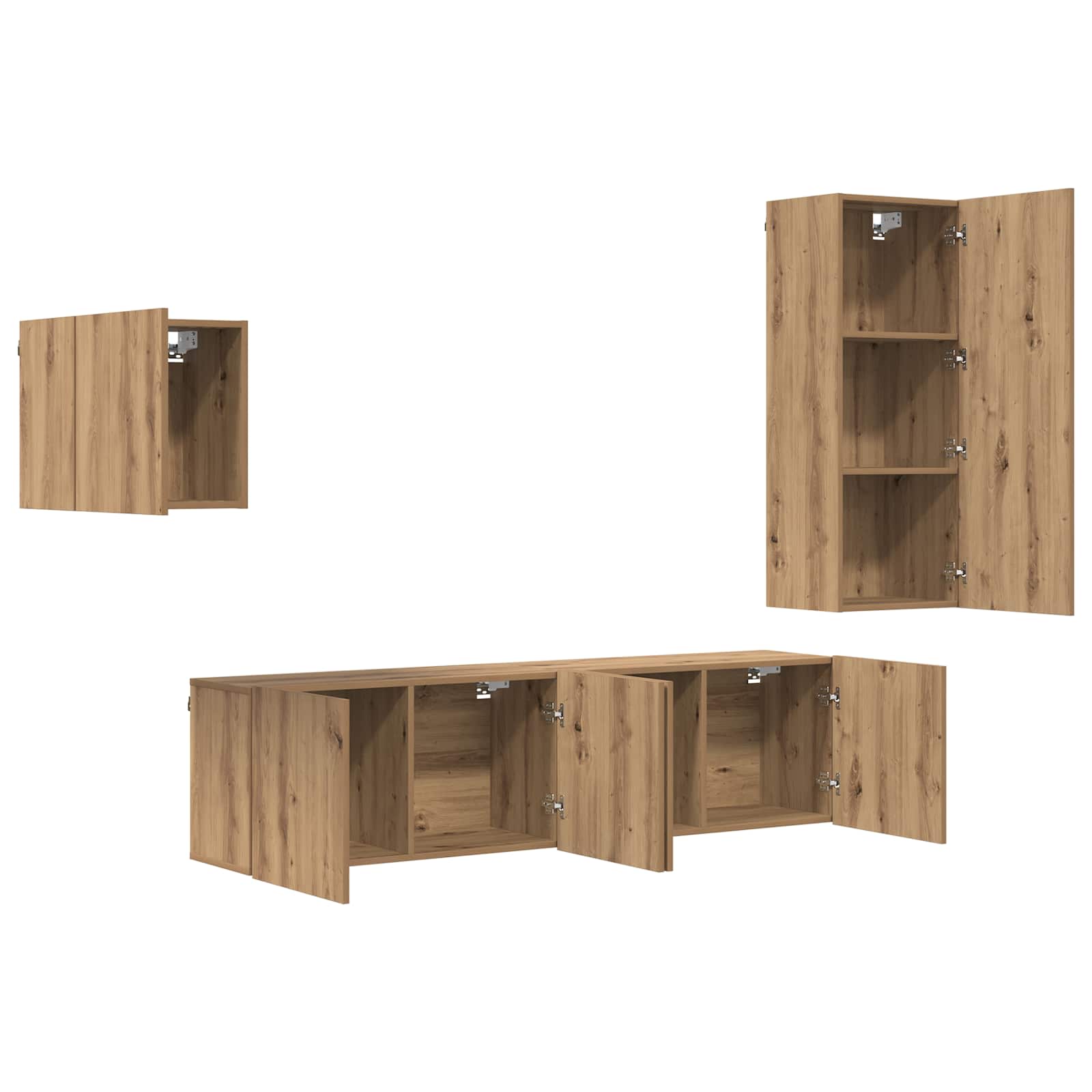 Cabinet TV Pe perete 4 pcs Stejar Artizanal Lemn compozit — imaginea 5
