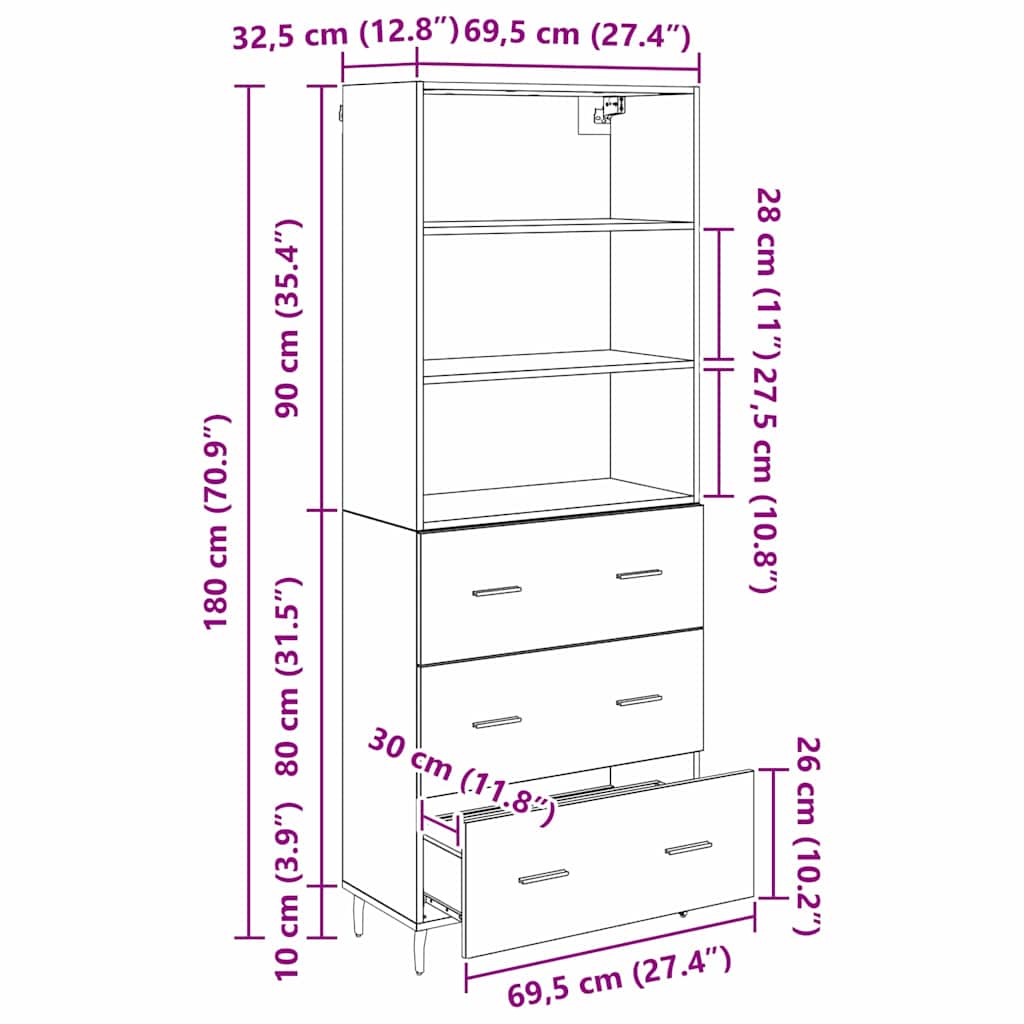 Bufet cu sertar 2 pcs Lemn Vechi Lemn Stratificat si Sticla — imaginea 13
