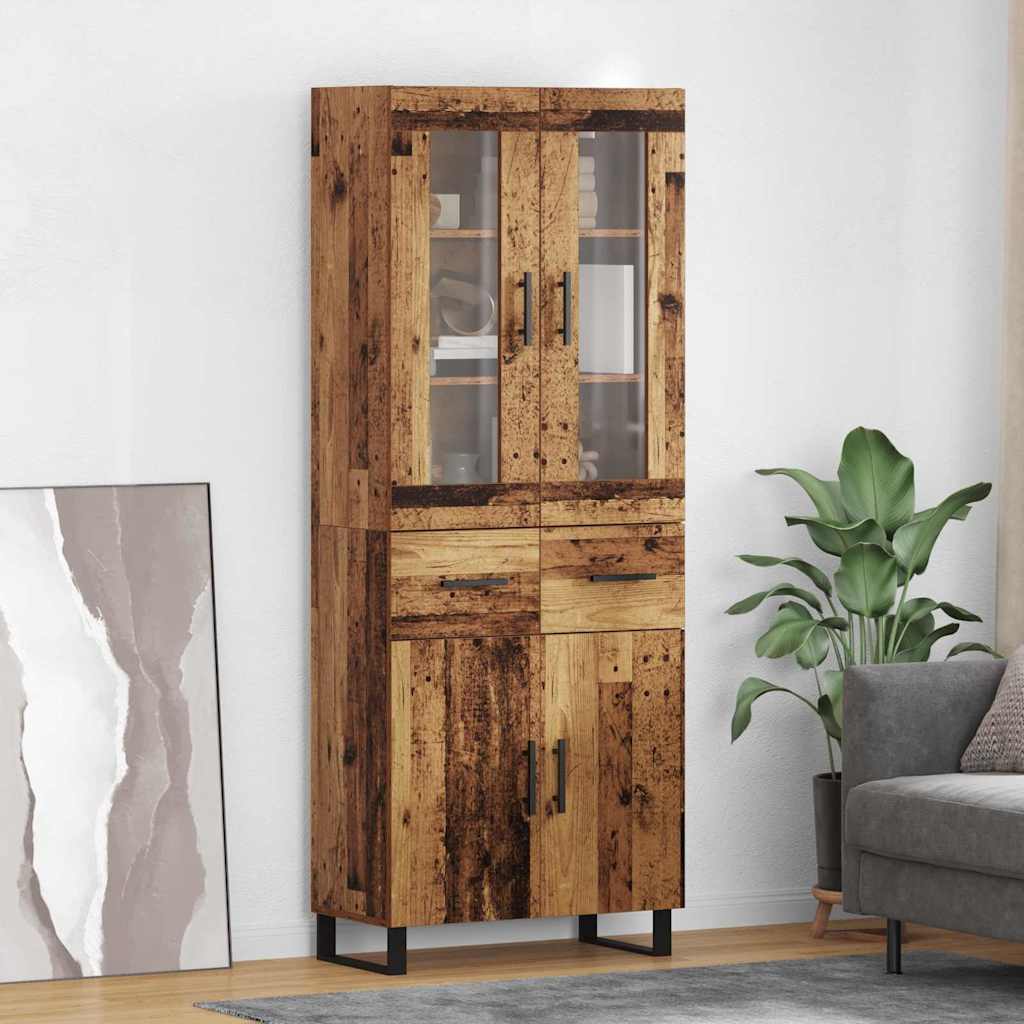 Bufet cu sertar 2 pcs Lemn Vechi Lemn Stratificat si Sticla — imaginea 2