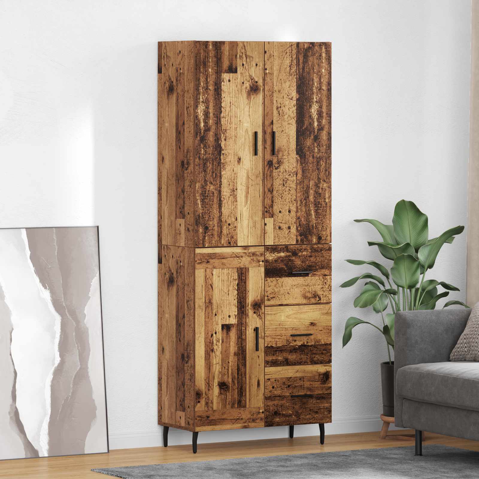 Bufet Lemn Vechi 69,5 x 34 x 180 cm Lemn Stratificat si Sticla — imaginea 2