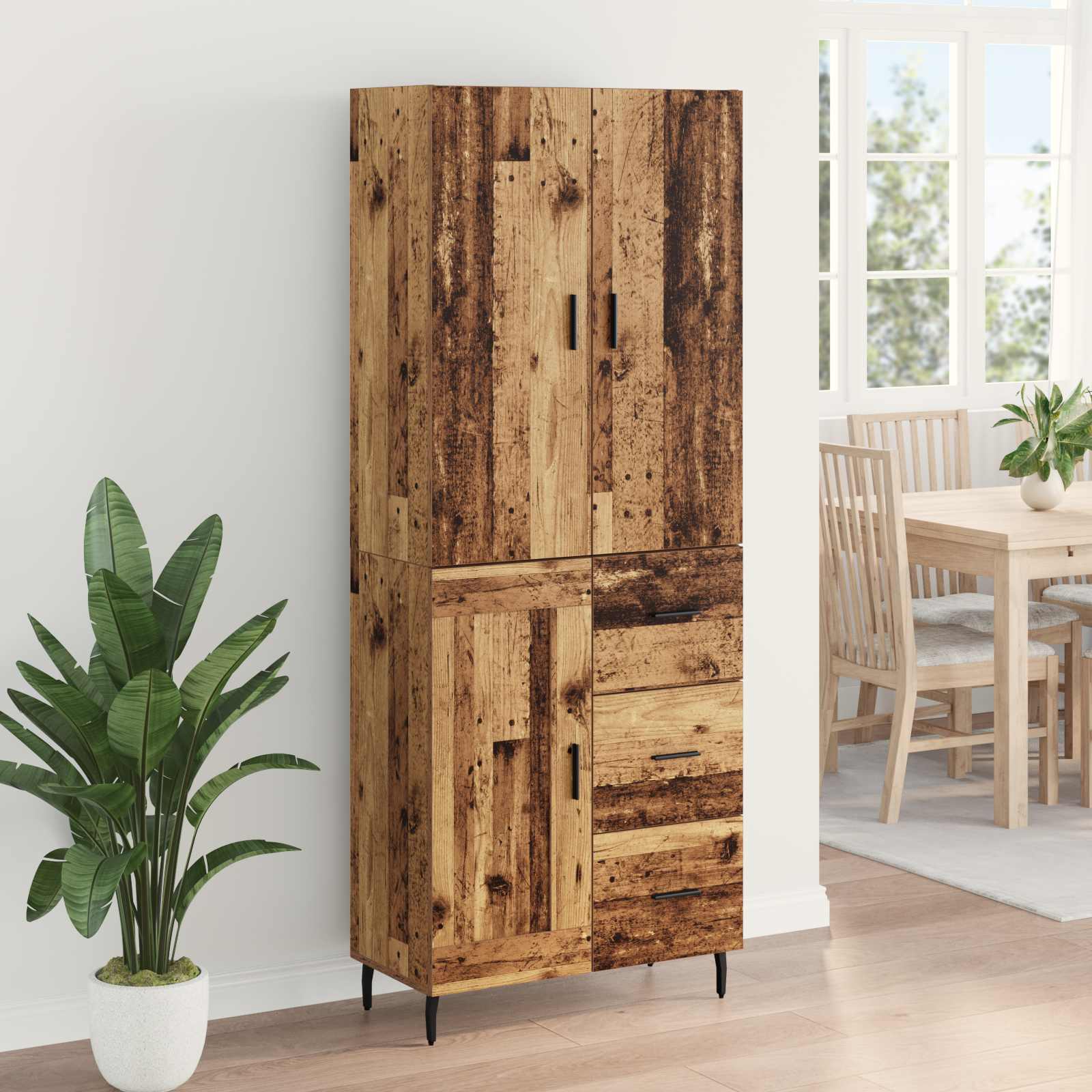 Bufet Lemn Vechi 69,5 x 34 x 180 cm Lemn Stratificat si Sticla — imaginea 4