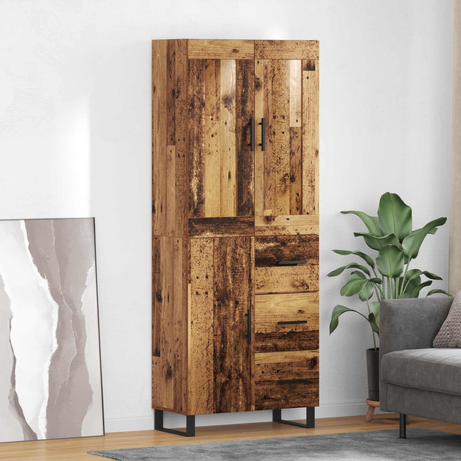 Bufet cu sertar 2 pcs Lemn Vechi Lemn Stratificat si Sticla — imaginea 2