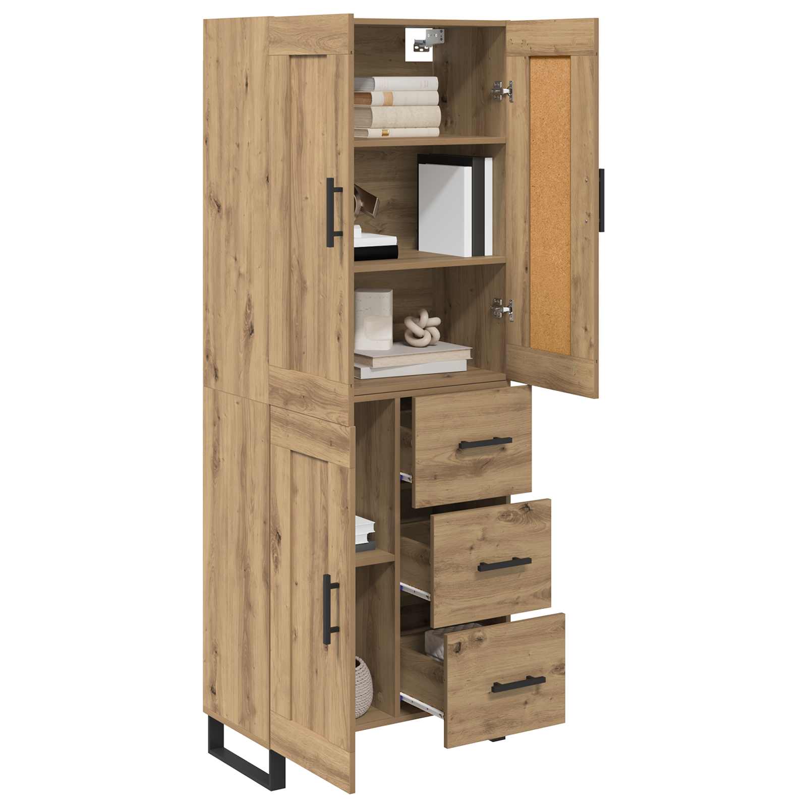Bufet 2 pcs Stejar Artizanal Lemn Stratificat si Sticla — imaginea 3