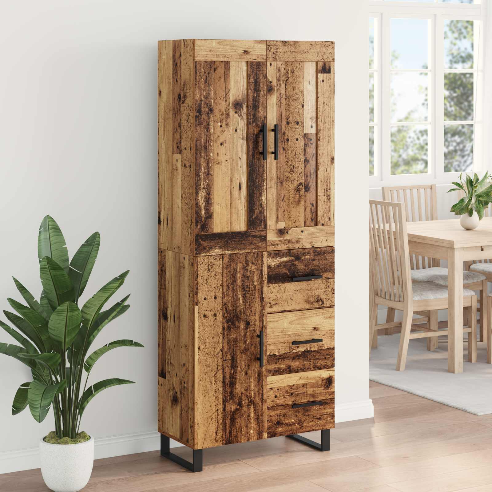 Bufet cu sertar 2 pcs Lemn Vechi Lemn Stratificat si Sticla — imaginea 4