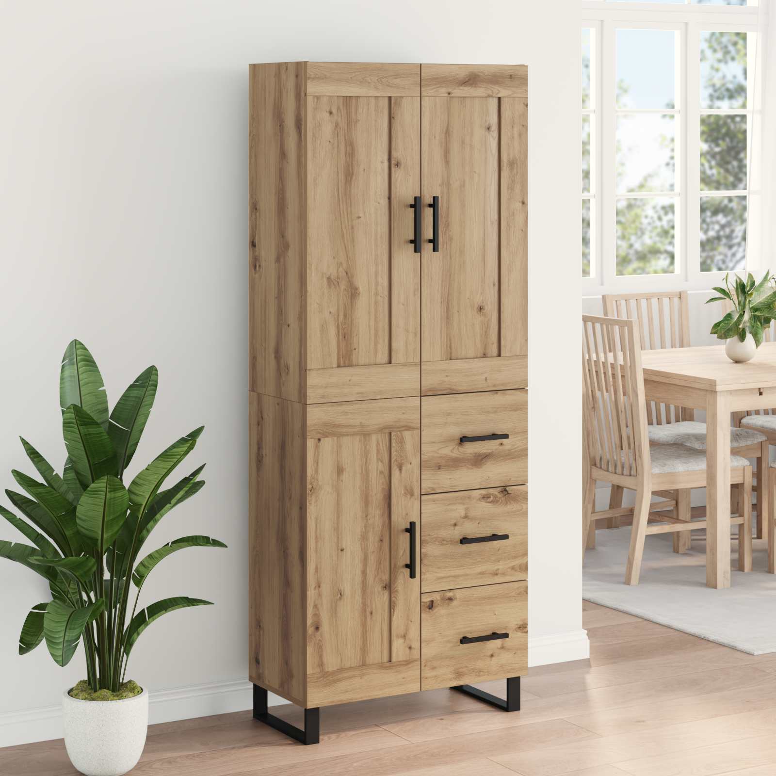 Bufet 2 pcs Stejar Artizanal Lemn Stratificat si Sticla — imaginea 4