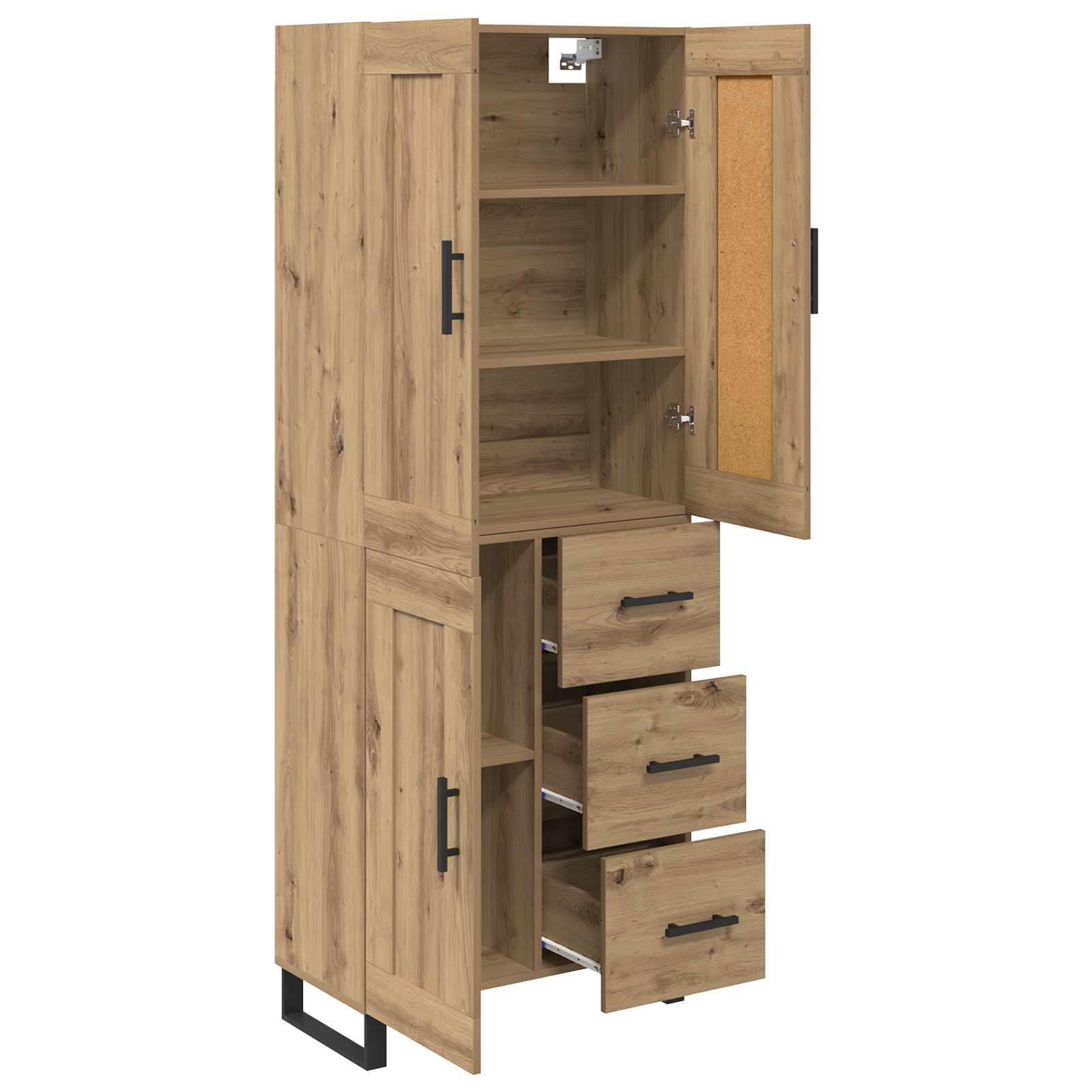 Bufet 2 pcs Stejar Artizanal Lemn Stratificat si Sticla — imaginea 5