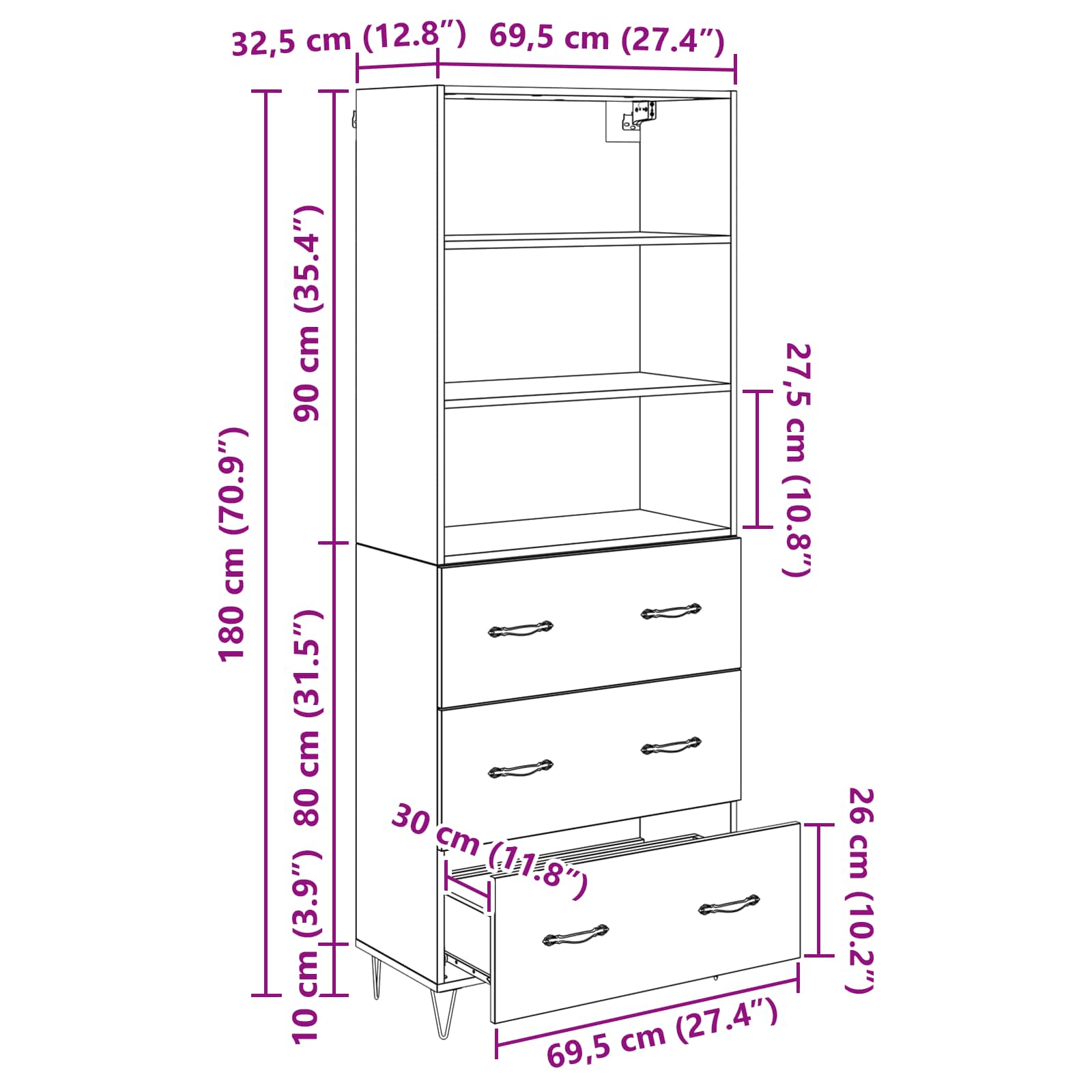 Bufet cu sertar Lemn Vechi 69,5 x 32,5 x 180 cm Lemn compozit — imaginea 13