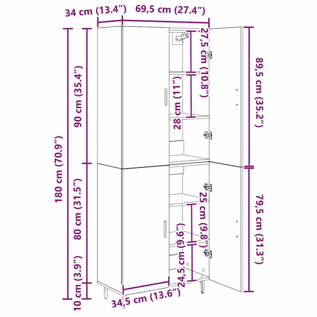 Bufet Lemn Vechi 69,5 x 34 x 180 cm Lemn Stratificat si Sticla — imaginea 13