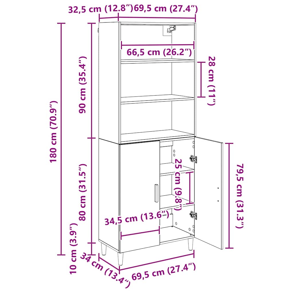 Bufet stejar artizanal 69,5 x 34 x 180 cm Lemn compozit — imaginea 13