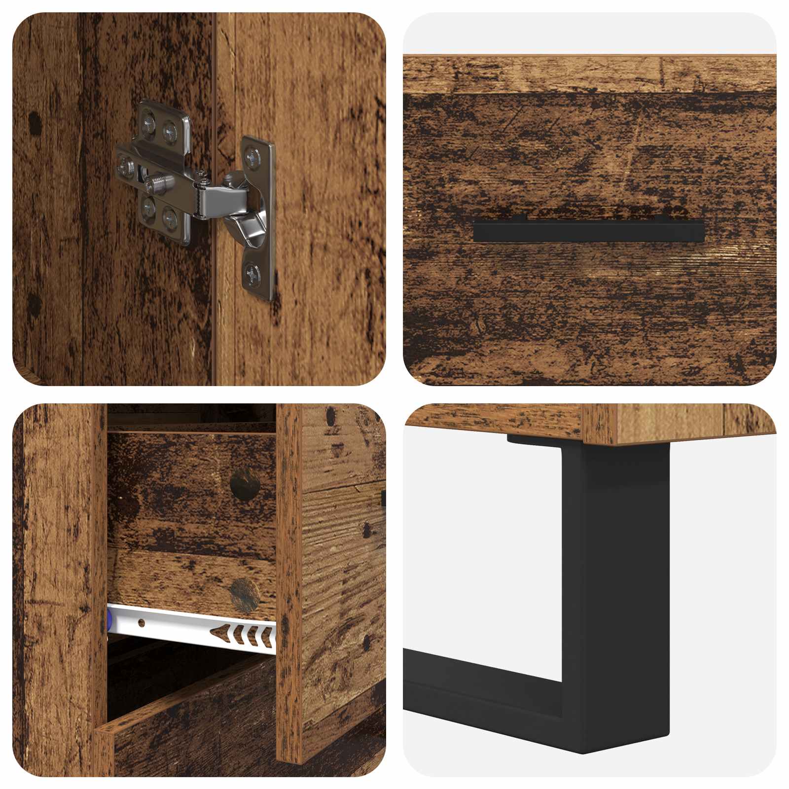 Bufet cu sertar 2 pcs Lemn Vechi Lemn Stratificat si Sticla — imaginea 11