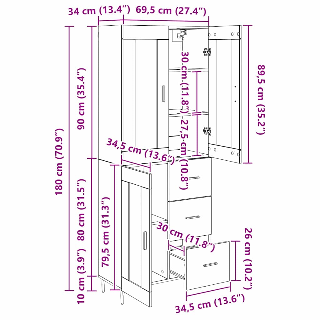 Bufet cu sertar 2 pcs Lemn Vechi Lemn Stratificat si Sticla — imaginea 13